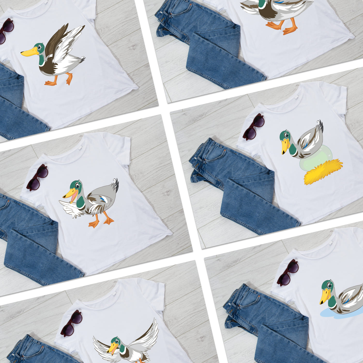 Set of t-shirt images with irresistible wood duck prints.