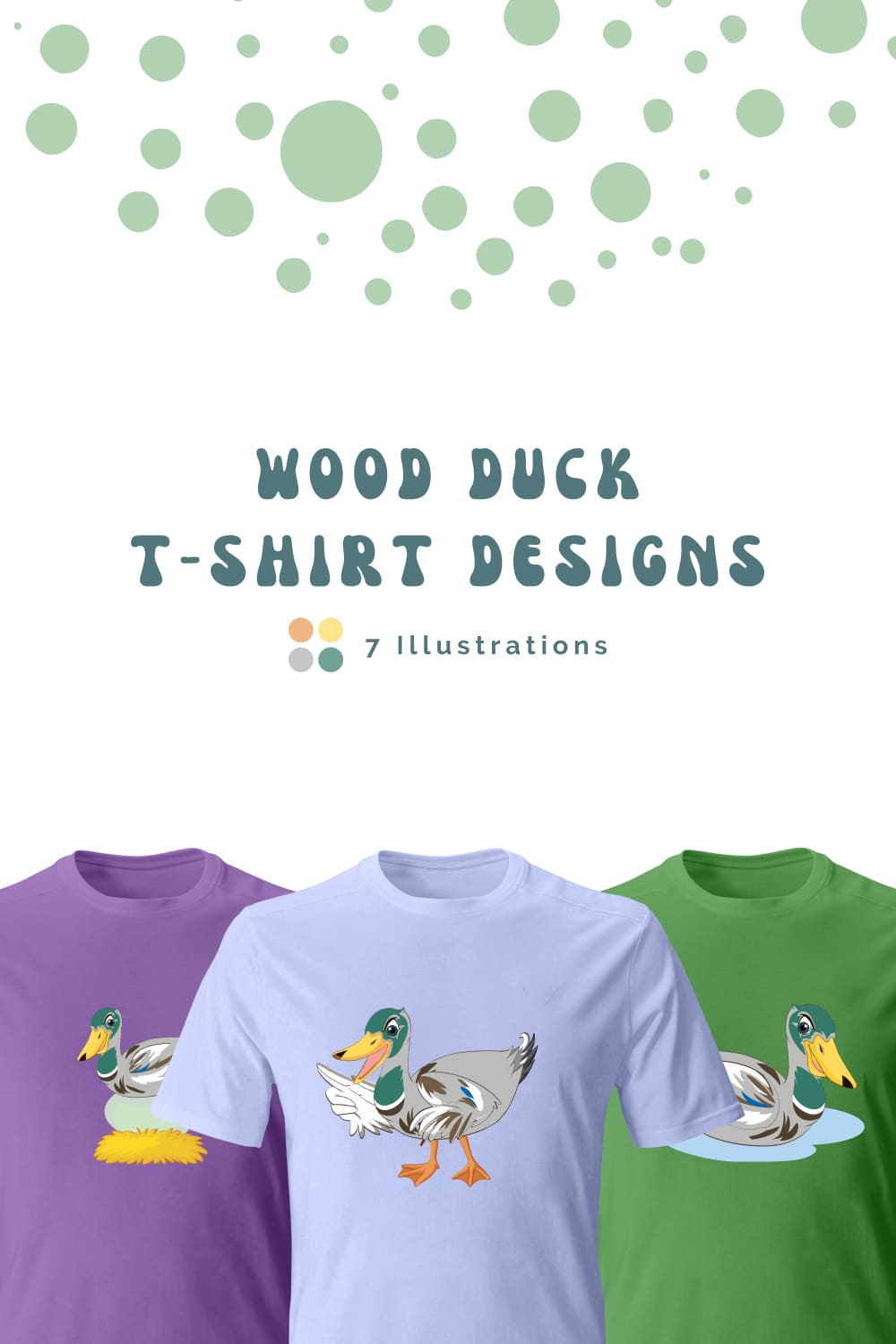 Selection of images of t-shirts with cartoon wood duck prints.