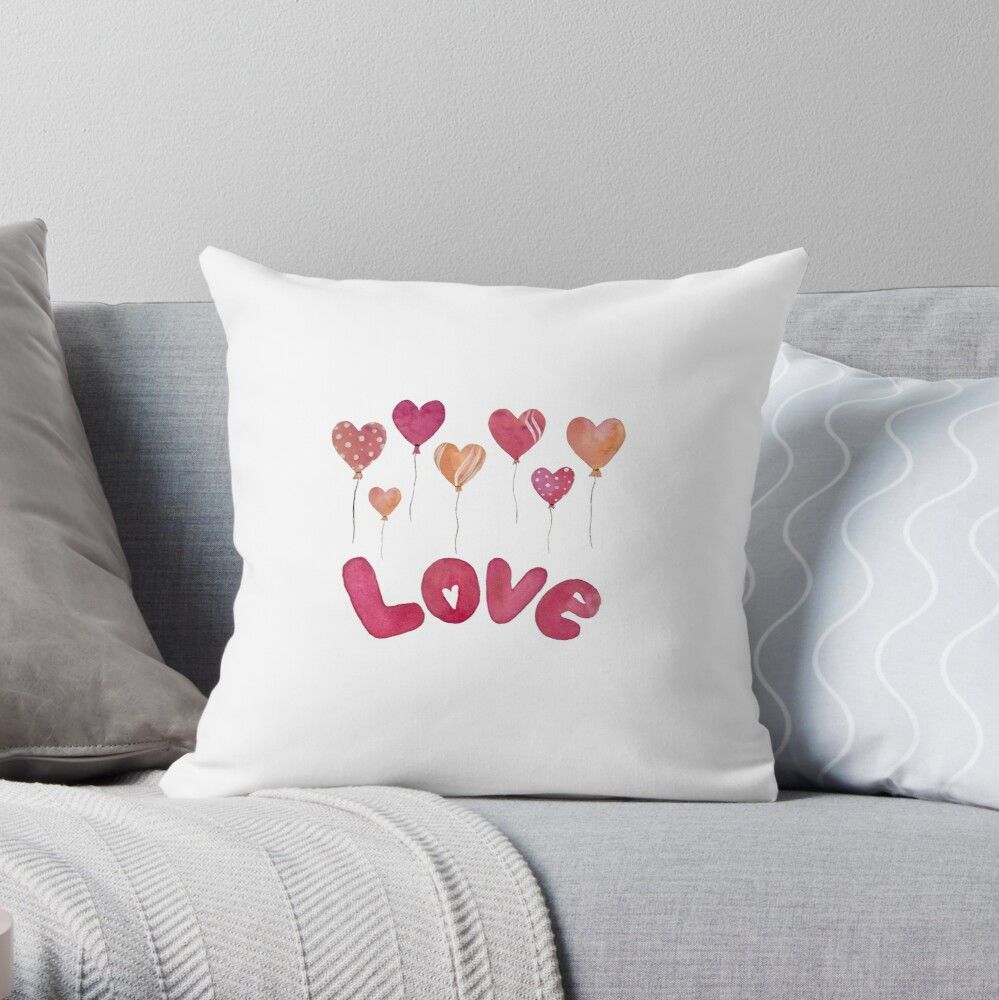 Pillow Word Love Balloons Watercolor Illustration preview image.