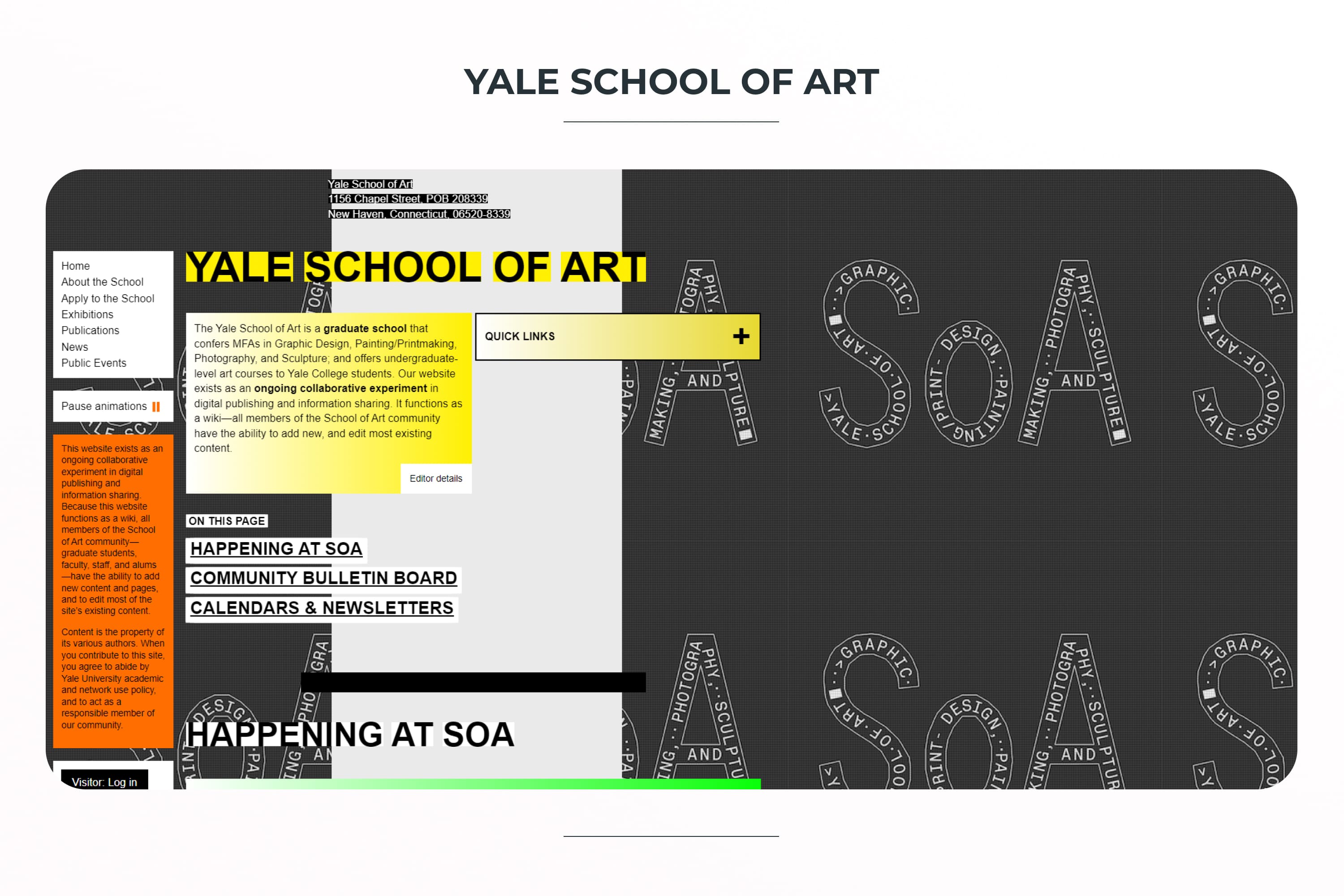 Main page of the Yale School of Art website.