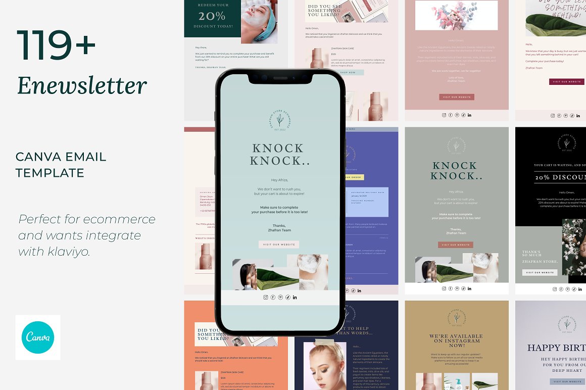 Pack of images of adorable email design templates for beauty salons.