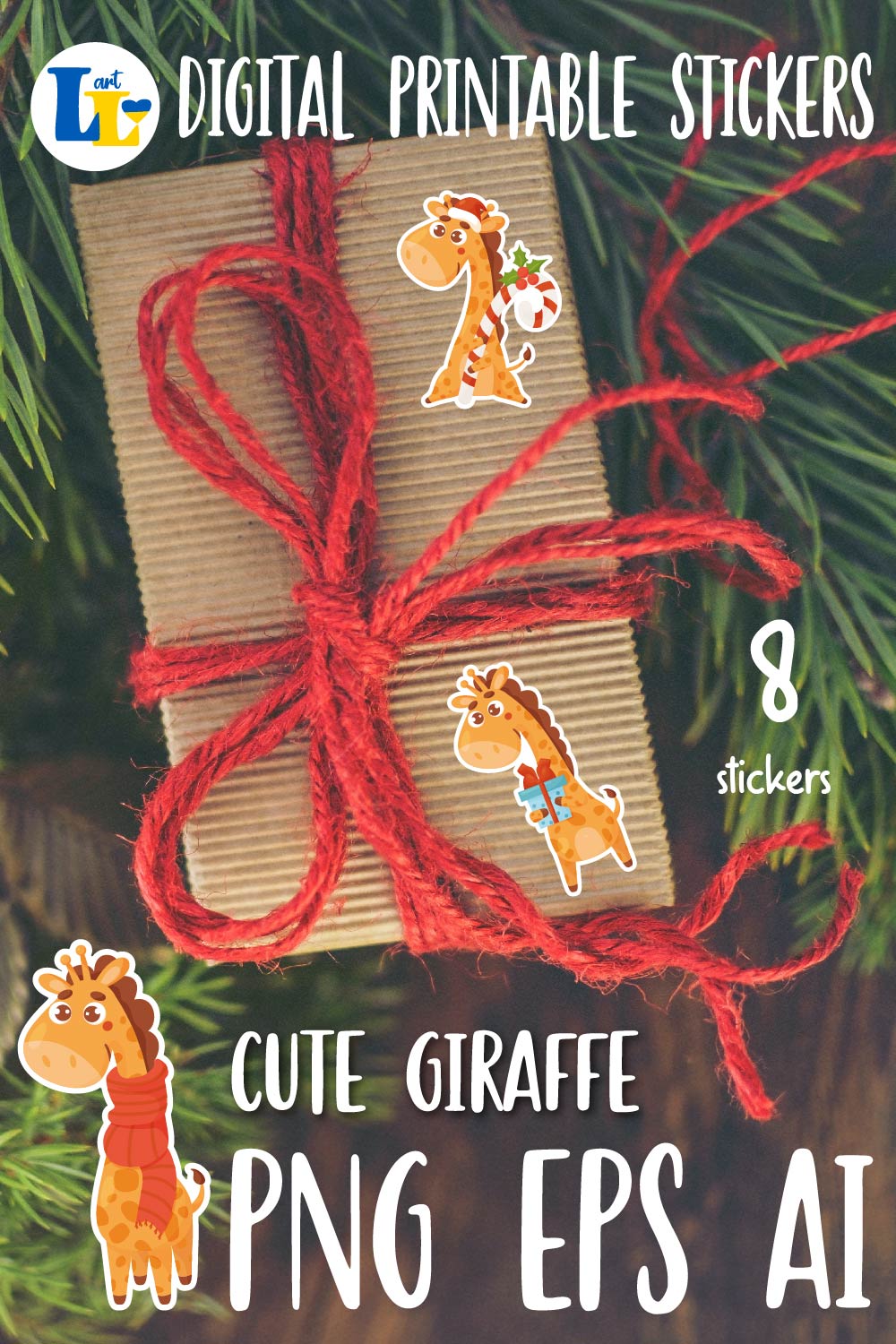 Winter Cute Giraffe Printable Sticker Bundle pinterest image.