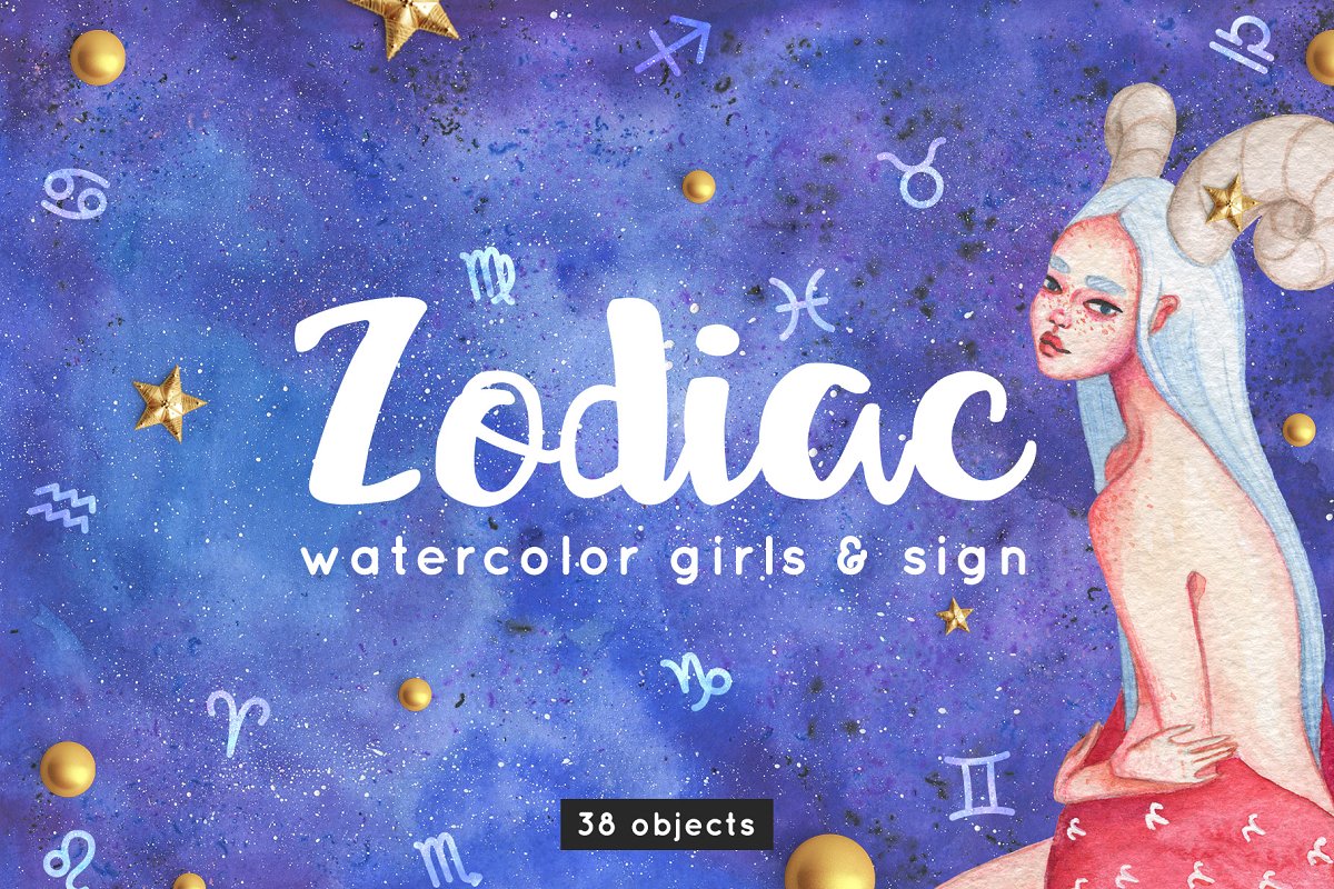 Cover image of Zodiac Watercolor Girls Illustration.