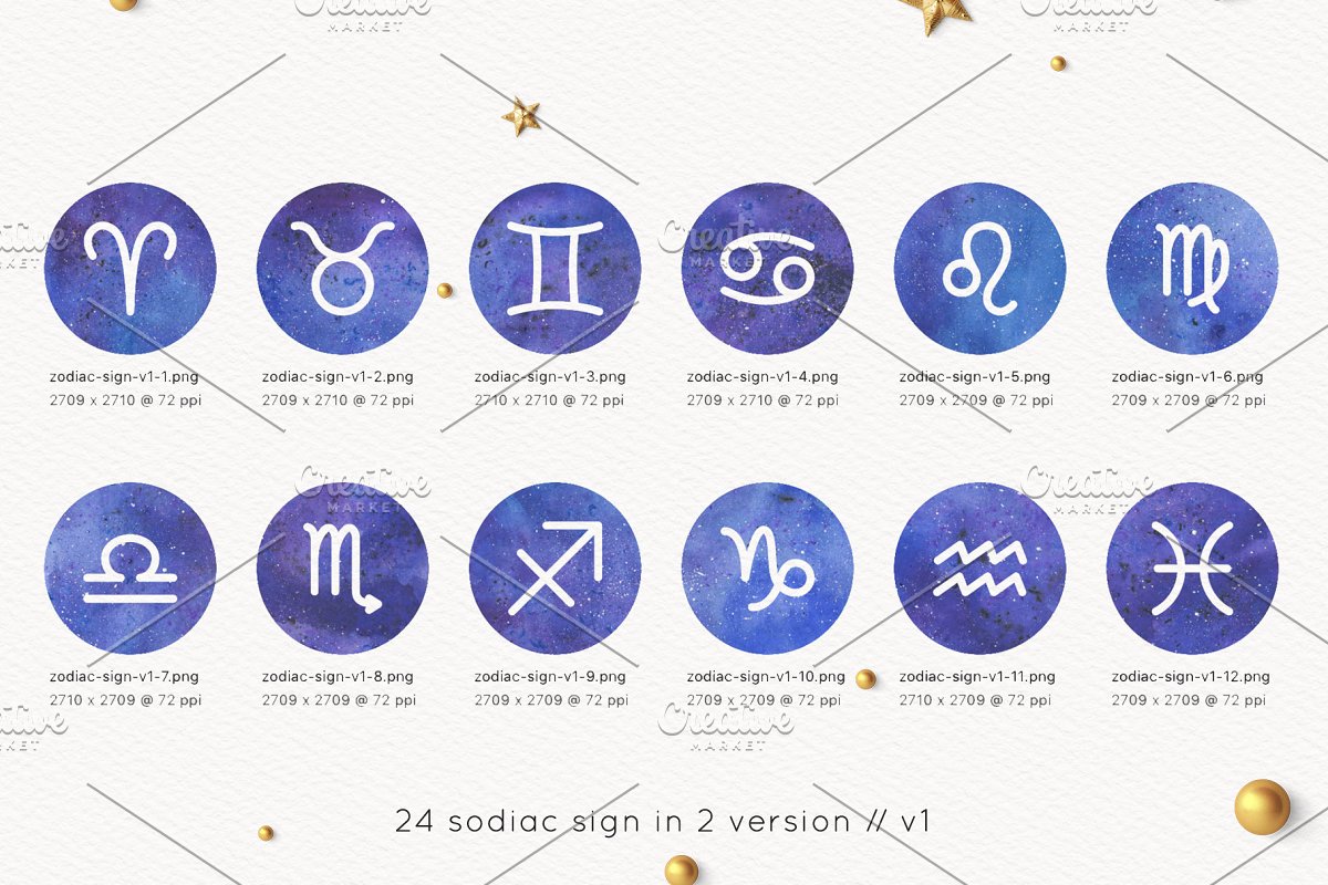 You will get 24 zodiac signs in 2 versions.