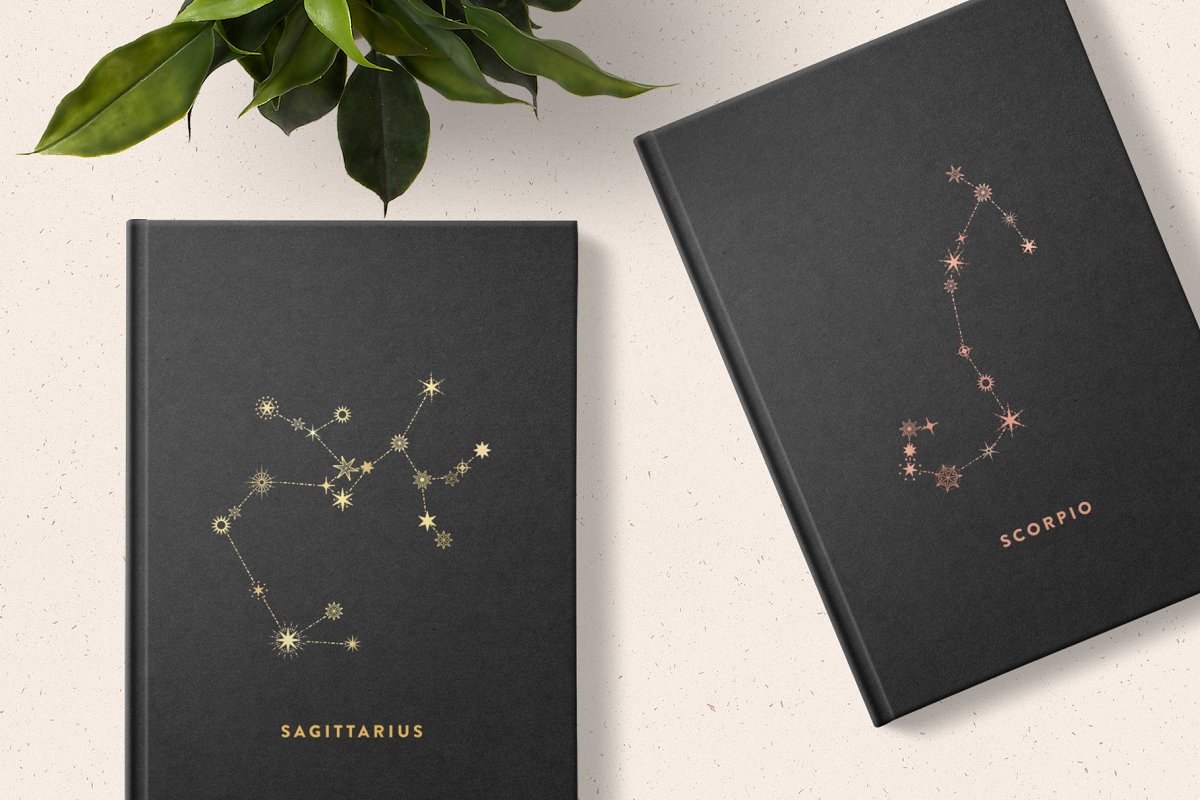 Zodiac signs printed on the notebooks.