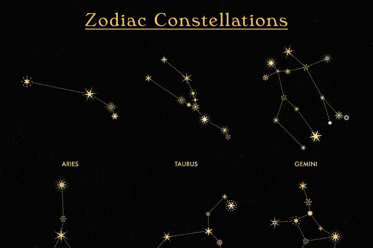 Golden zodiac constellations created by megs lang.