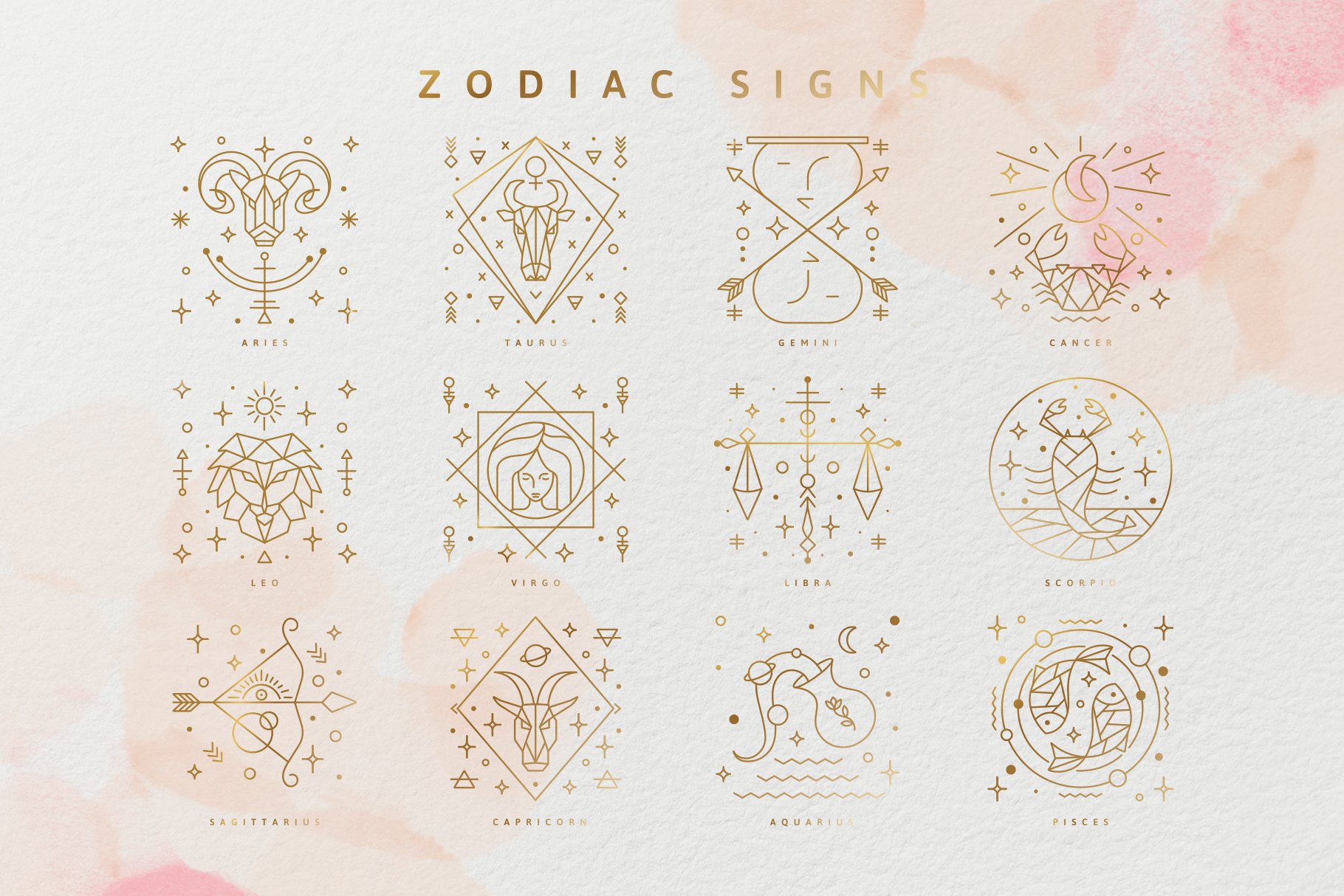 Gold zodiac signs in a royal style for your products.