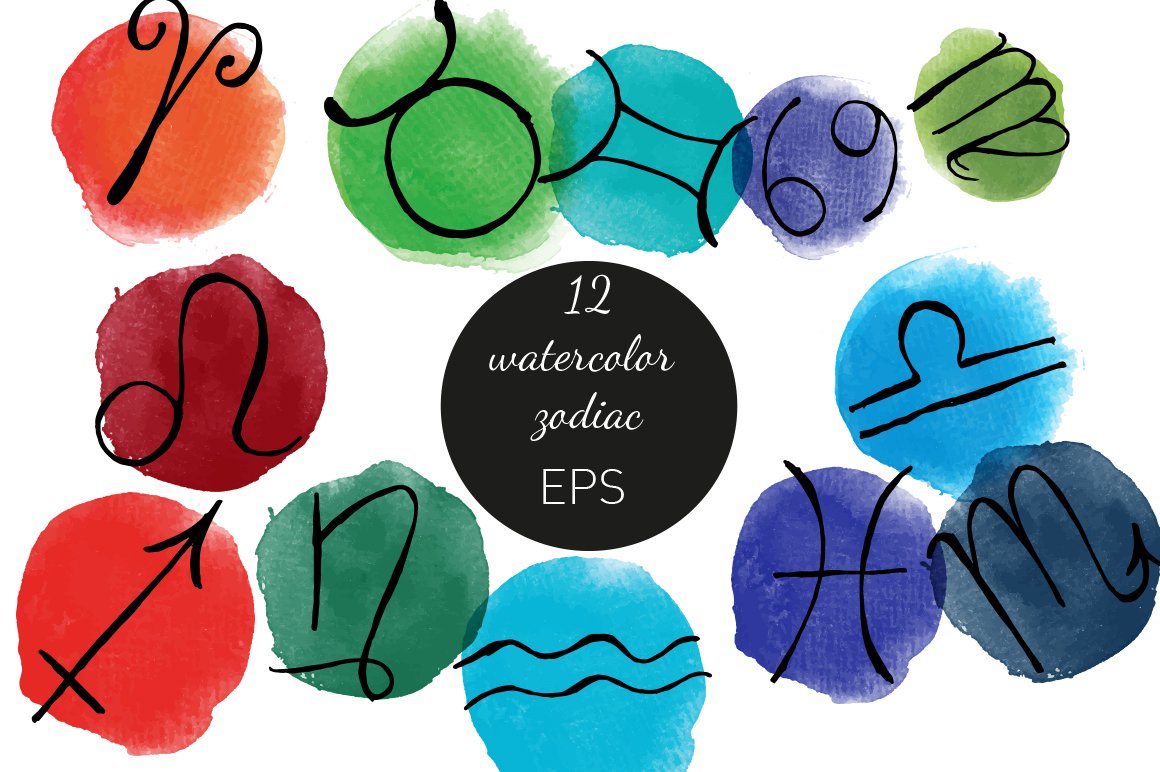 Colorful watercolor rounds for the backgrounds.