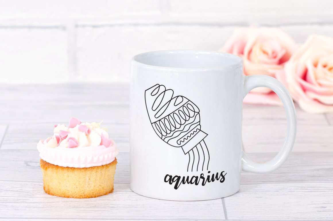 Big white cup with the Aquarius graphic.