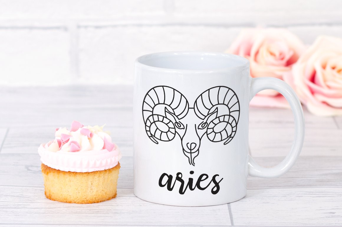 Big white cup with the Aries graphic.