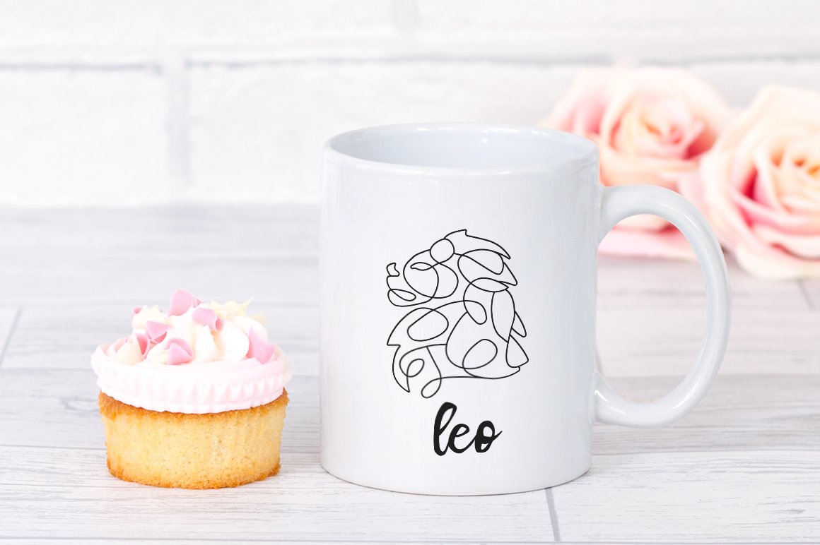 Big white cup with the Leo graphic.