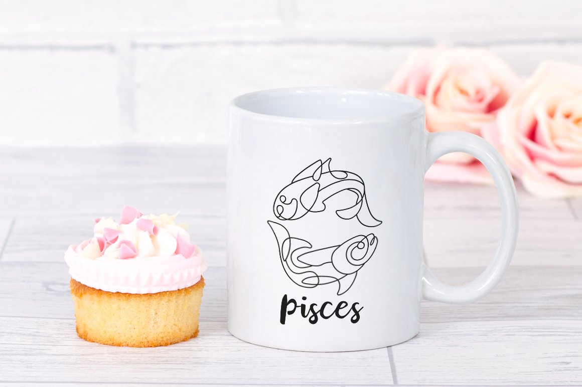 Big white cup with the Pisces graphic.