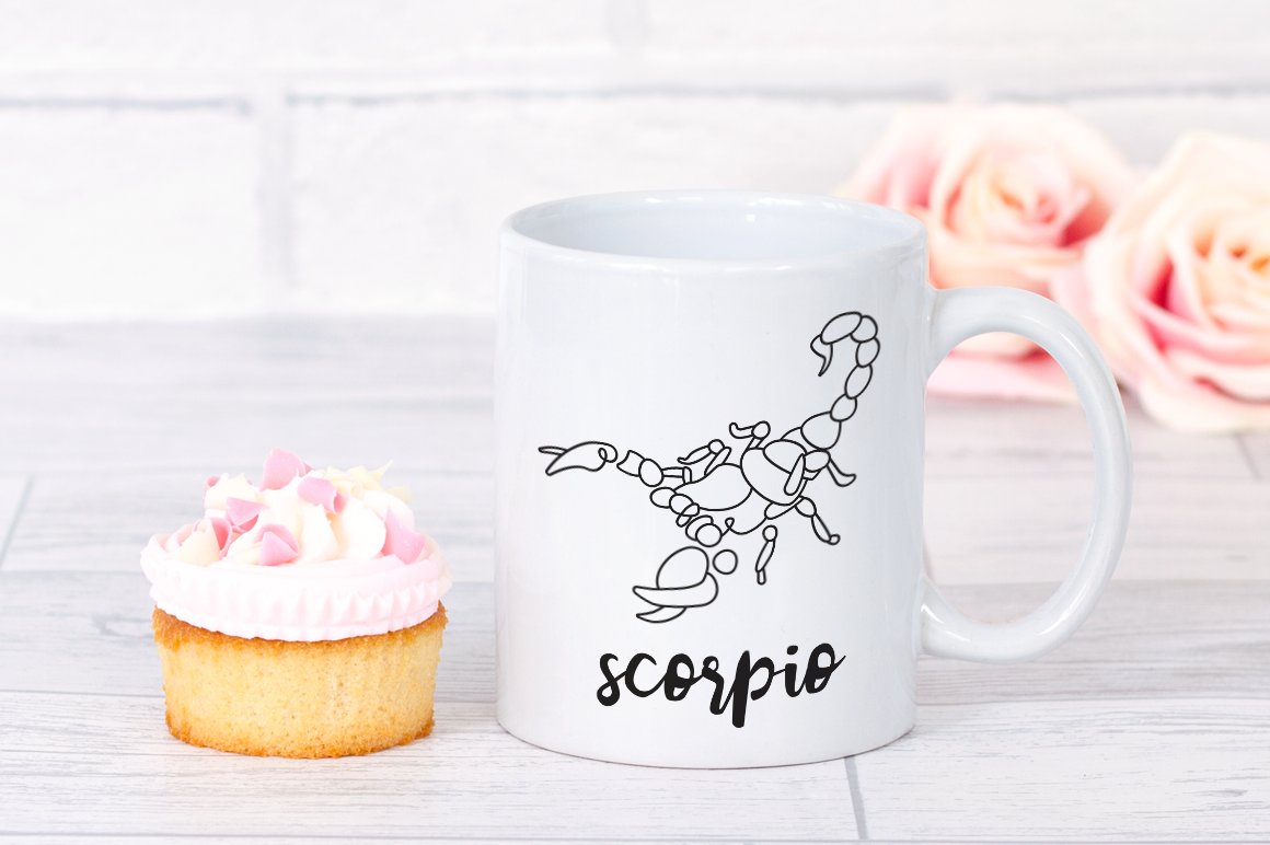 Big white cup with the Scorpio graphic.