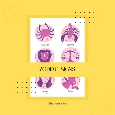 12 Zodiac Signs Illustration Set.