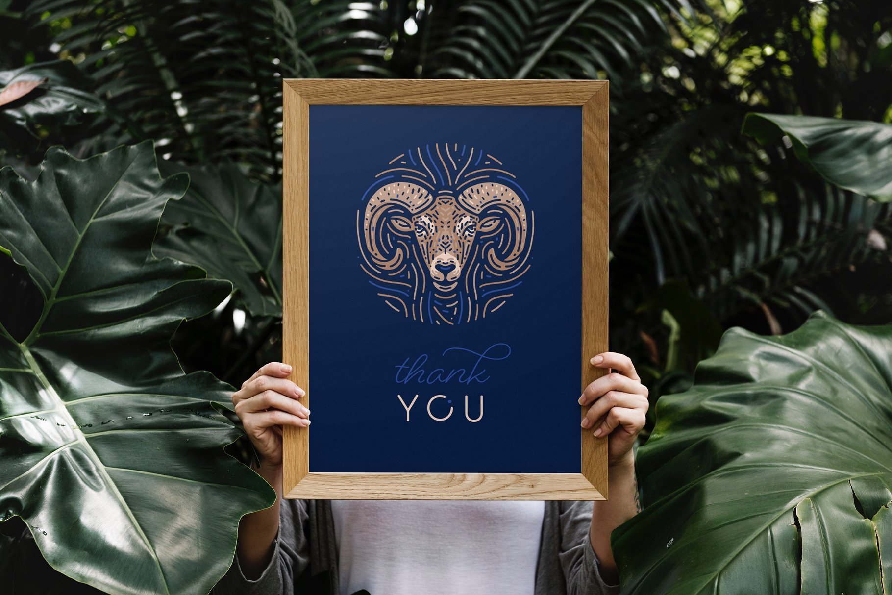 Zodiac signs thank you with aries sign in the frame.