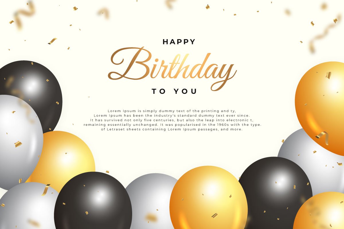 Light illustration with the many balloons and delicate birthday lettering.