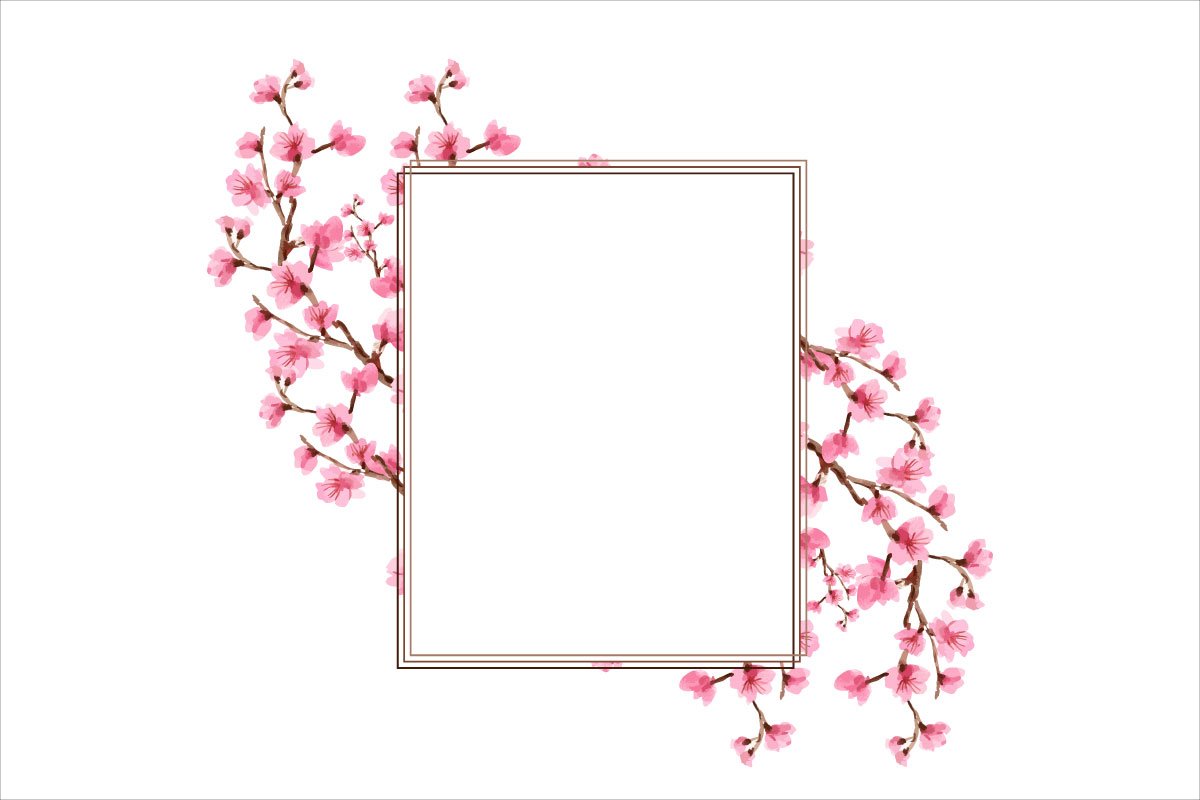 Cool delicate frame in a minimalistic style with the pink flowers.