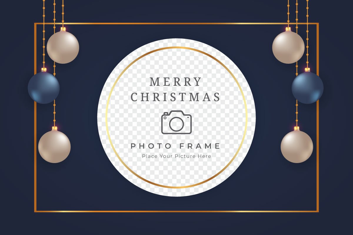 Deep blue background with the Christmas balls and place for your festive illustration.