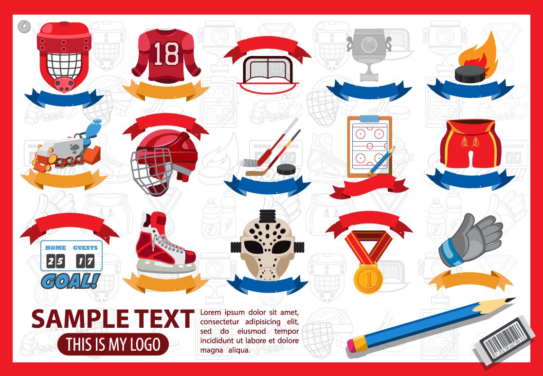 A set of 15 different hockey elements.