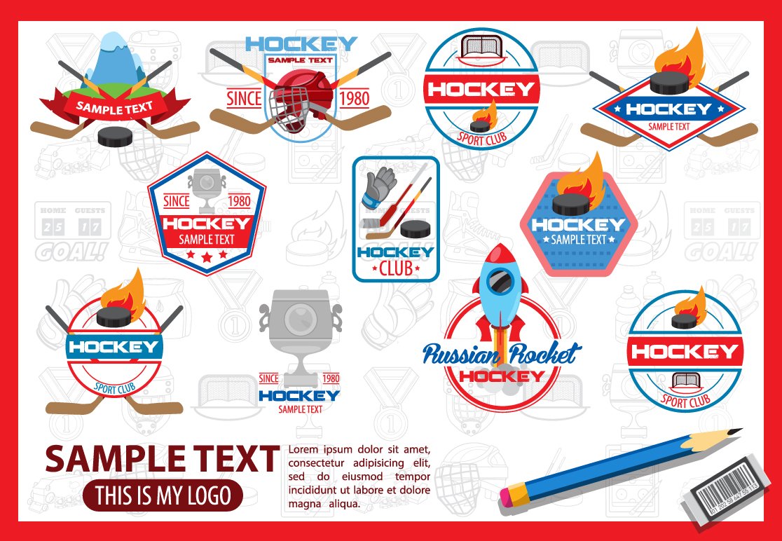 11 different hockey logos on a white background.