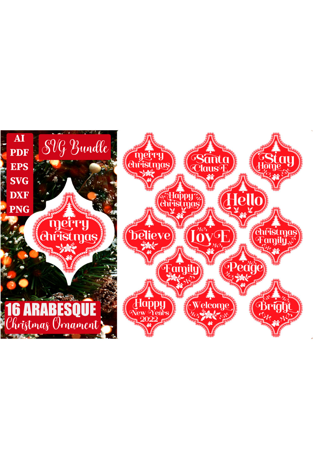 Arabesque T-shirt Christmas Ornament SVG Design pinterest image.