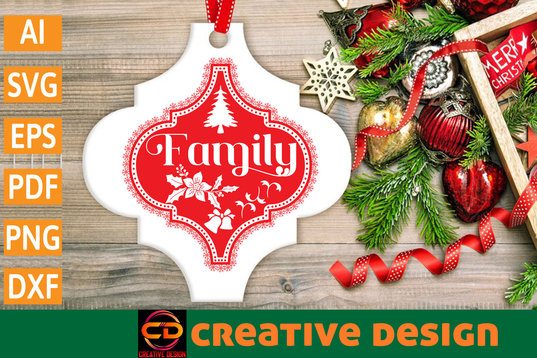 T-shirt Christmas Arabesque Ornament SVG Design preview image.