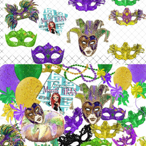 Mardi Gras Carnival Masks Clipart - main image preview.