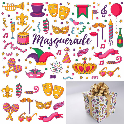 Masquerade icons vector pack.
