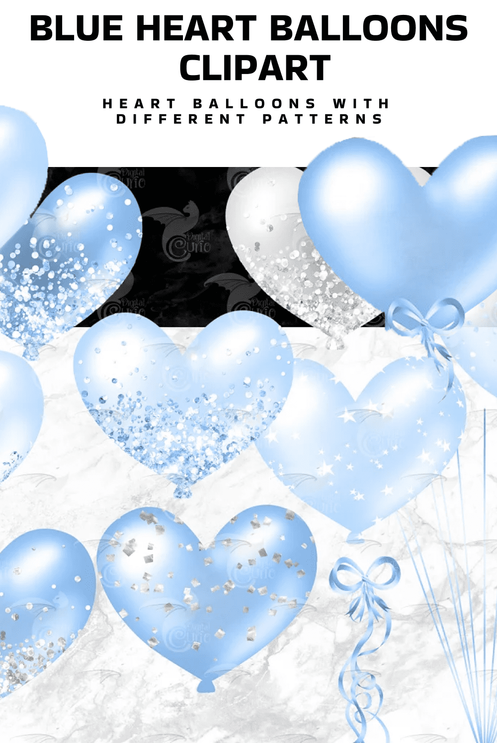 Blue Heart Balloons Clipart - pinterest image preview.