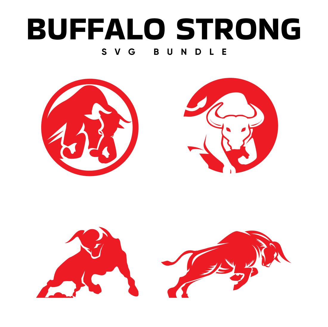 The buffalo and bull logos are red and white.