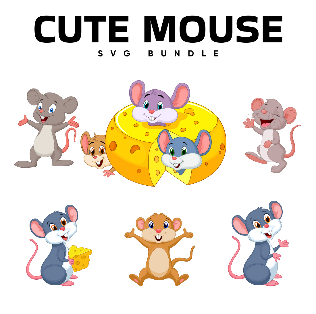 Group of cartoon mouses with cheese.