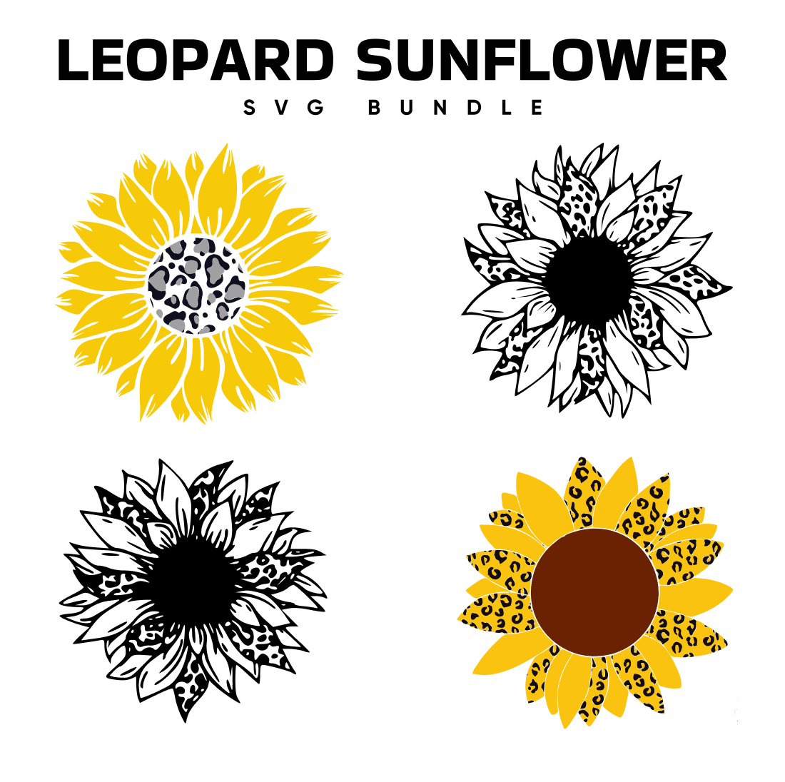Set of four sunflowers with different colors.