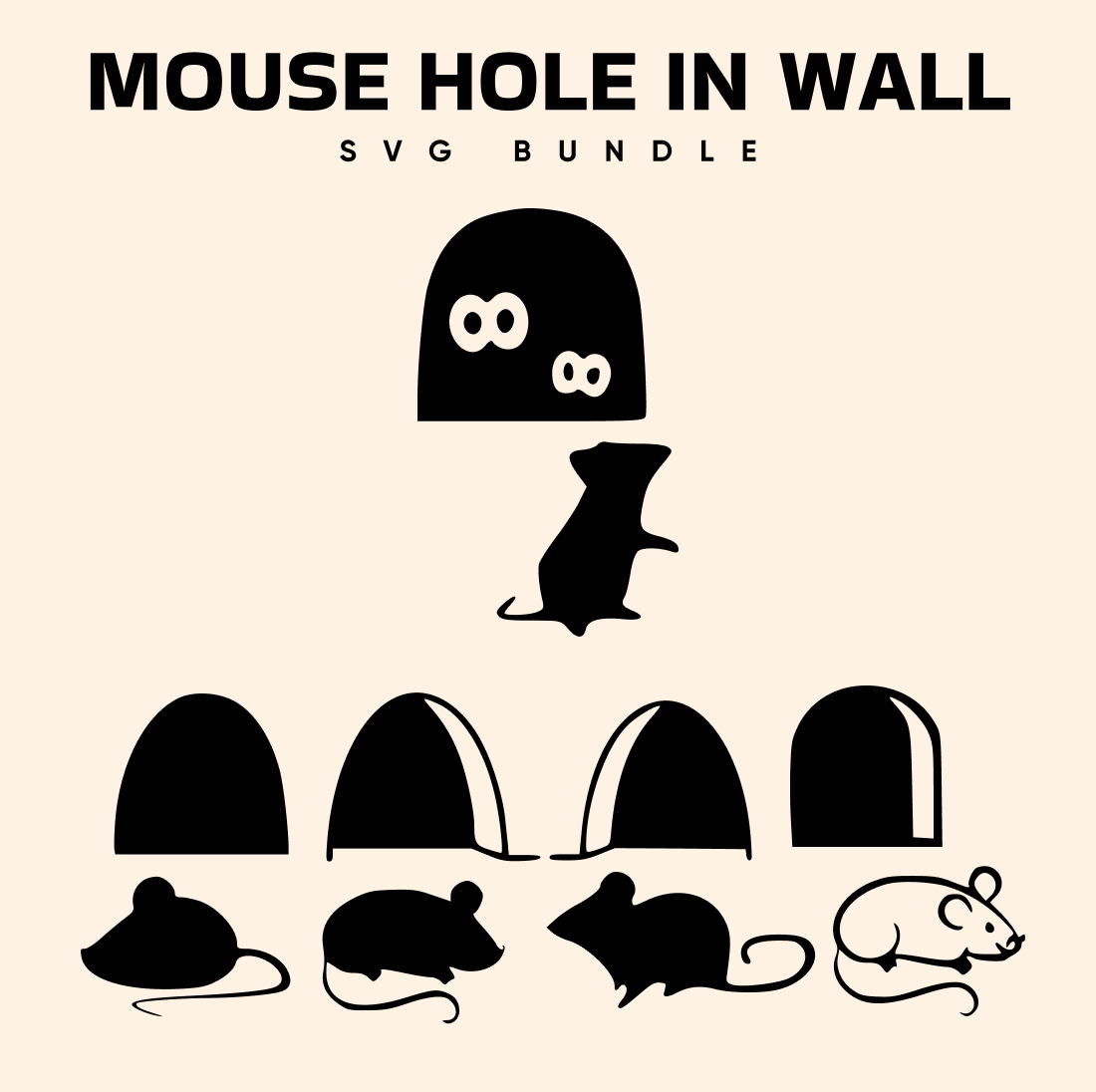 Mouse hole in a wall svg bundle.