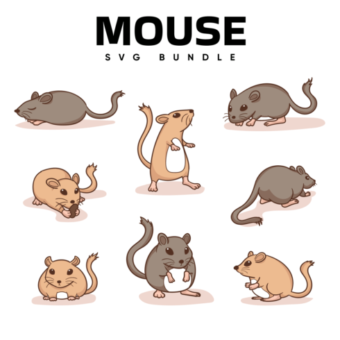 Set of cartoon mouses in various poses.
