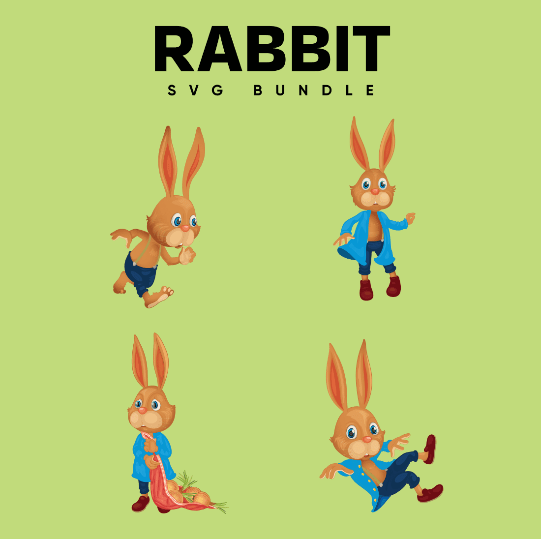 Cartoon rabbit with different poses and expressions.