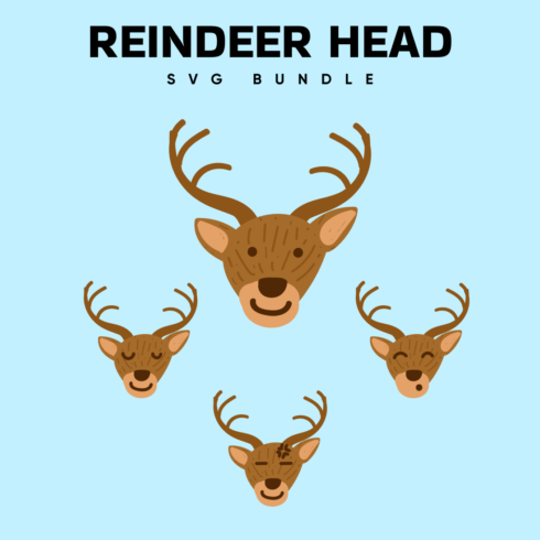Set of three deer heads on a blue background.