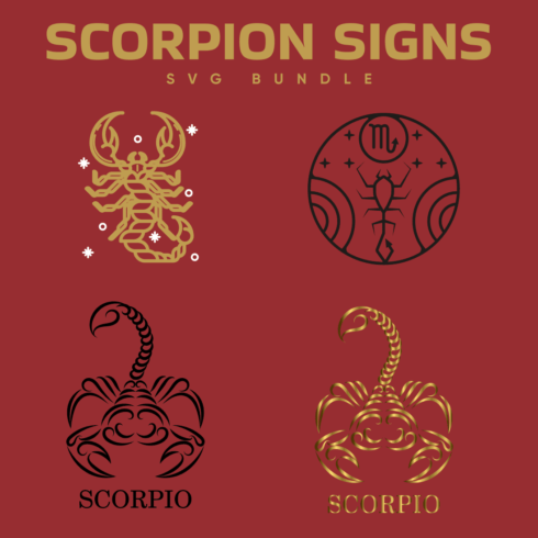 Scorpion signs and zodiac symbols on a red background.