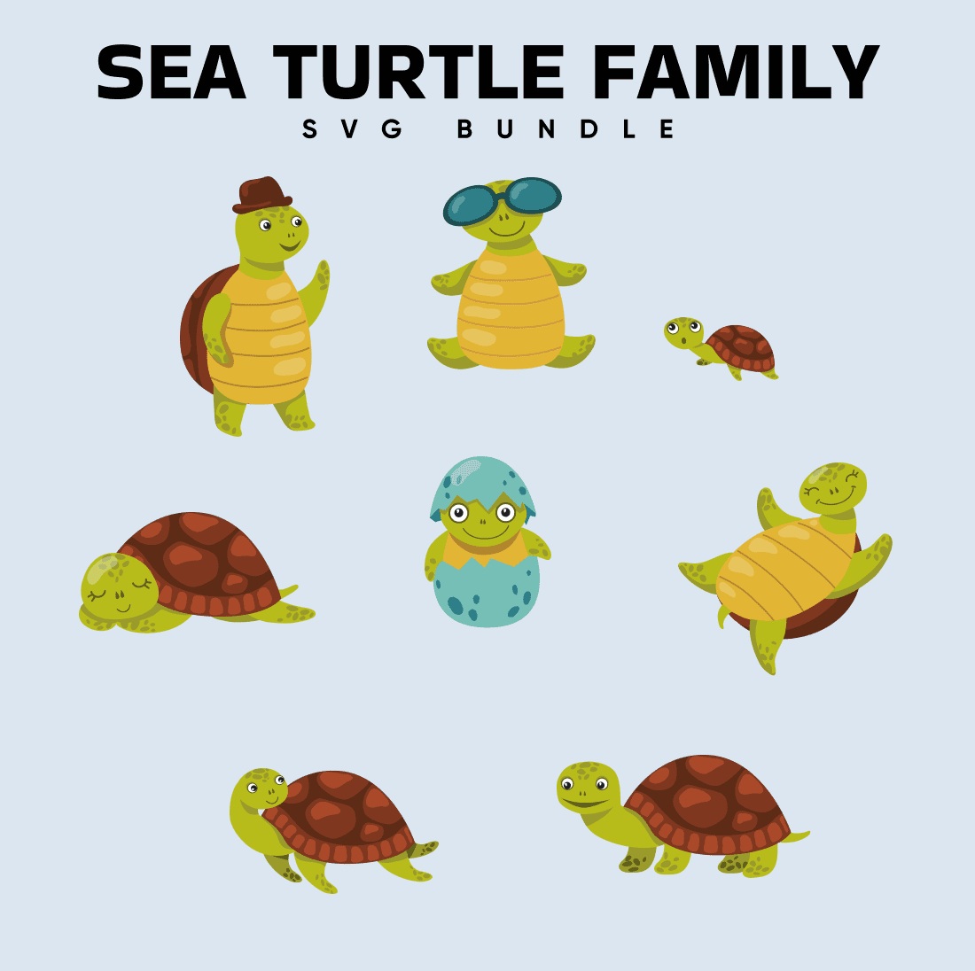 Sea turtle family svg bundle.
