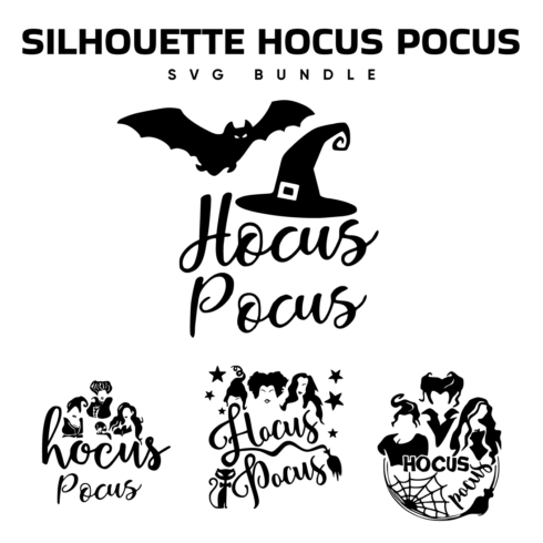 Illustrations of silhouette hocus pocus svg.