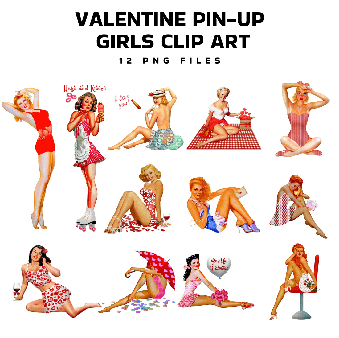 Valentine Pin-Up Girls Clip Art - main image preview.