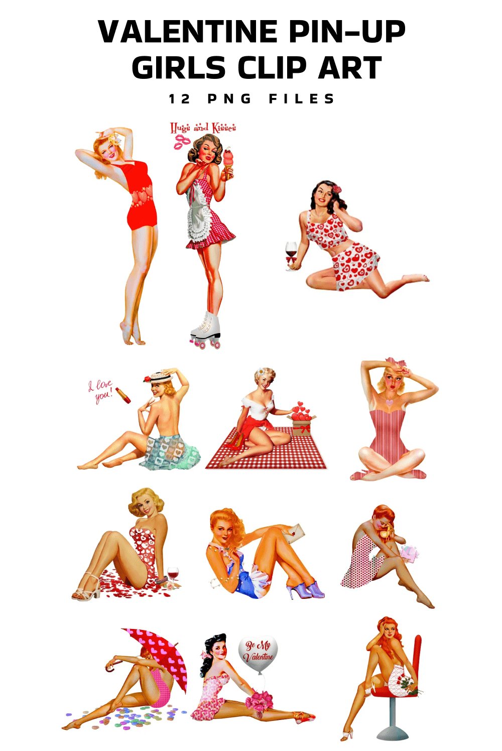 Valentine Pin-Up Girls Clip Art - pinterest image preview.