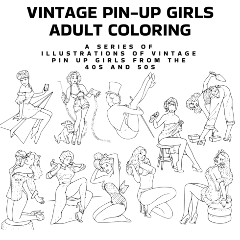 Vintage Pin-Up Girls Adult Coloring - main image preview.