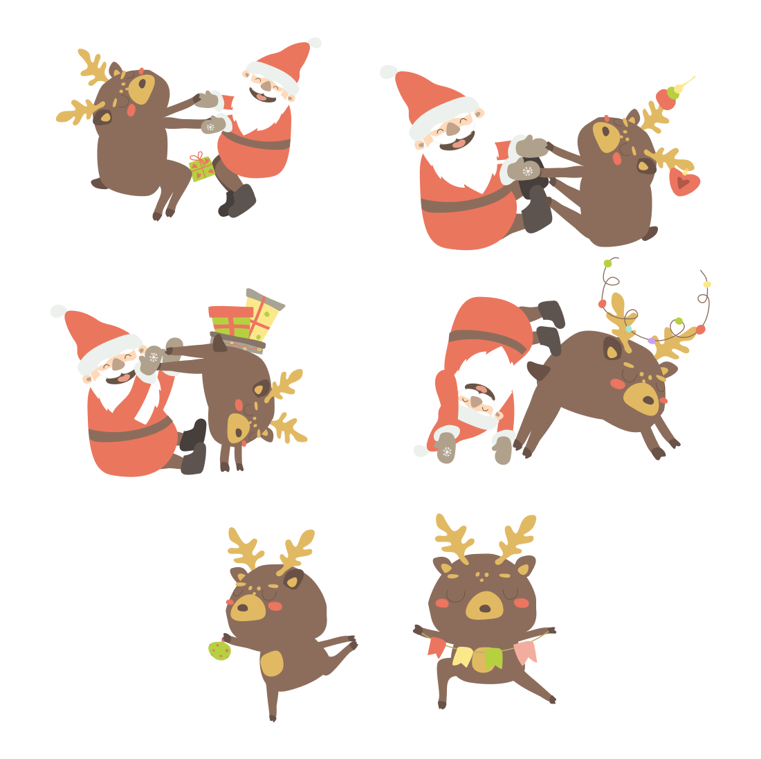 Set of christmas stickers with santa and reindeer.