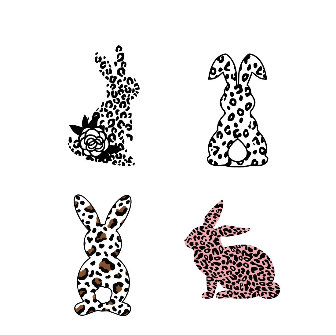 Set of four different animal designs on a white background.