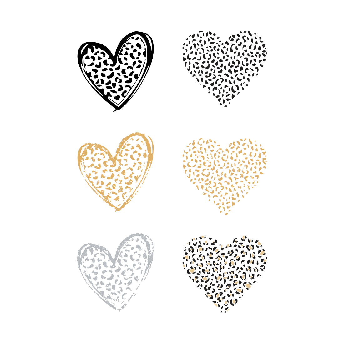 Set of four hearts with different patterns.