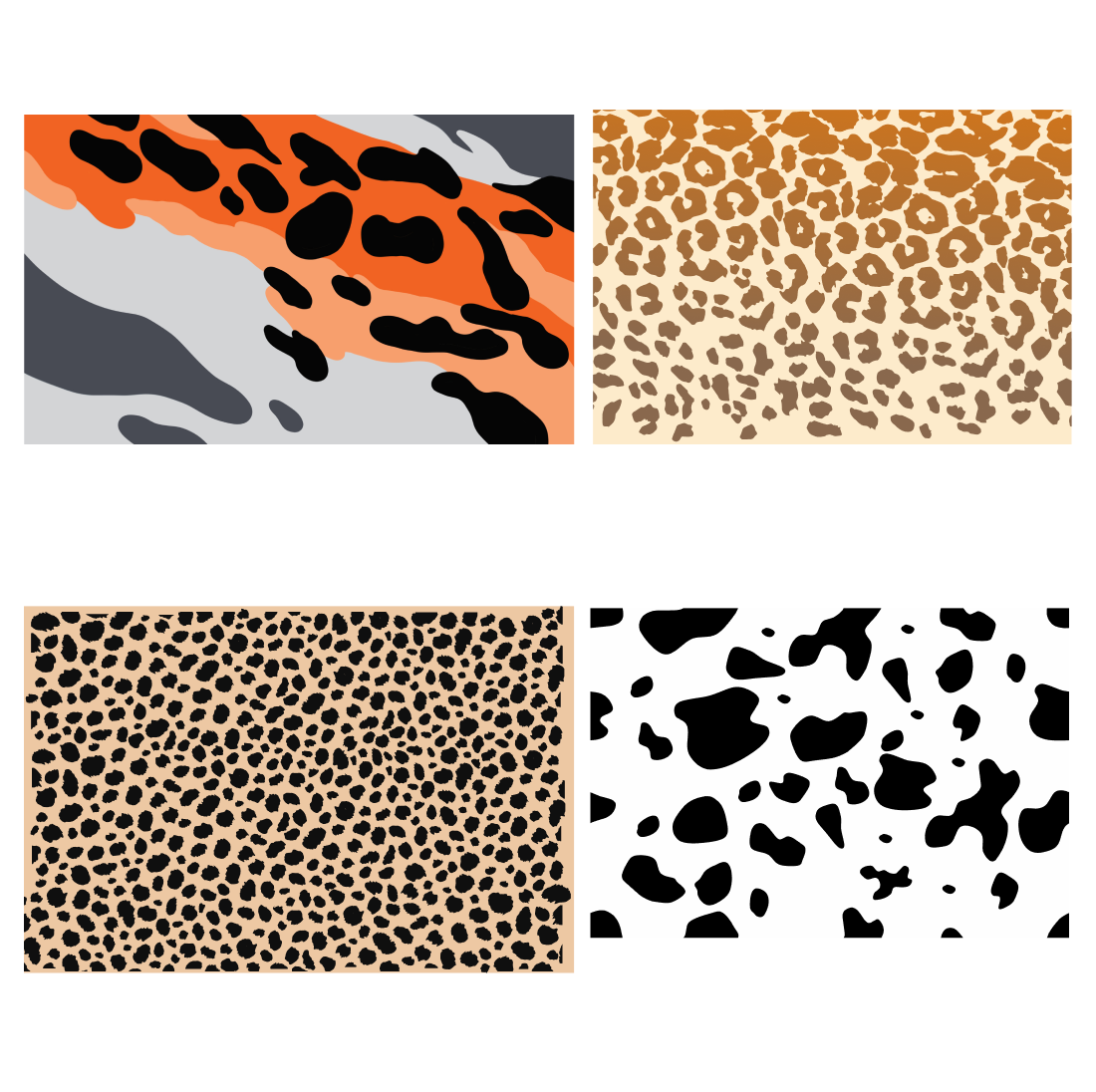 Set of four different animal print patterns.