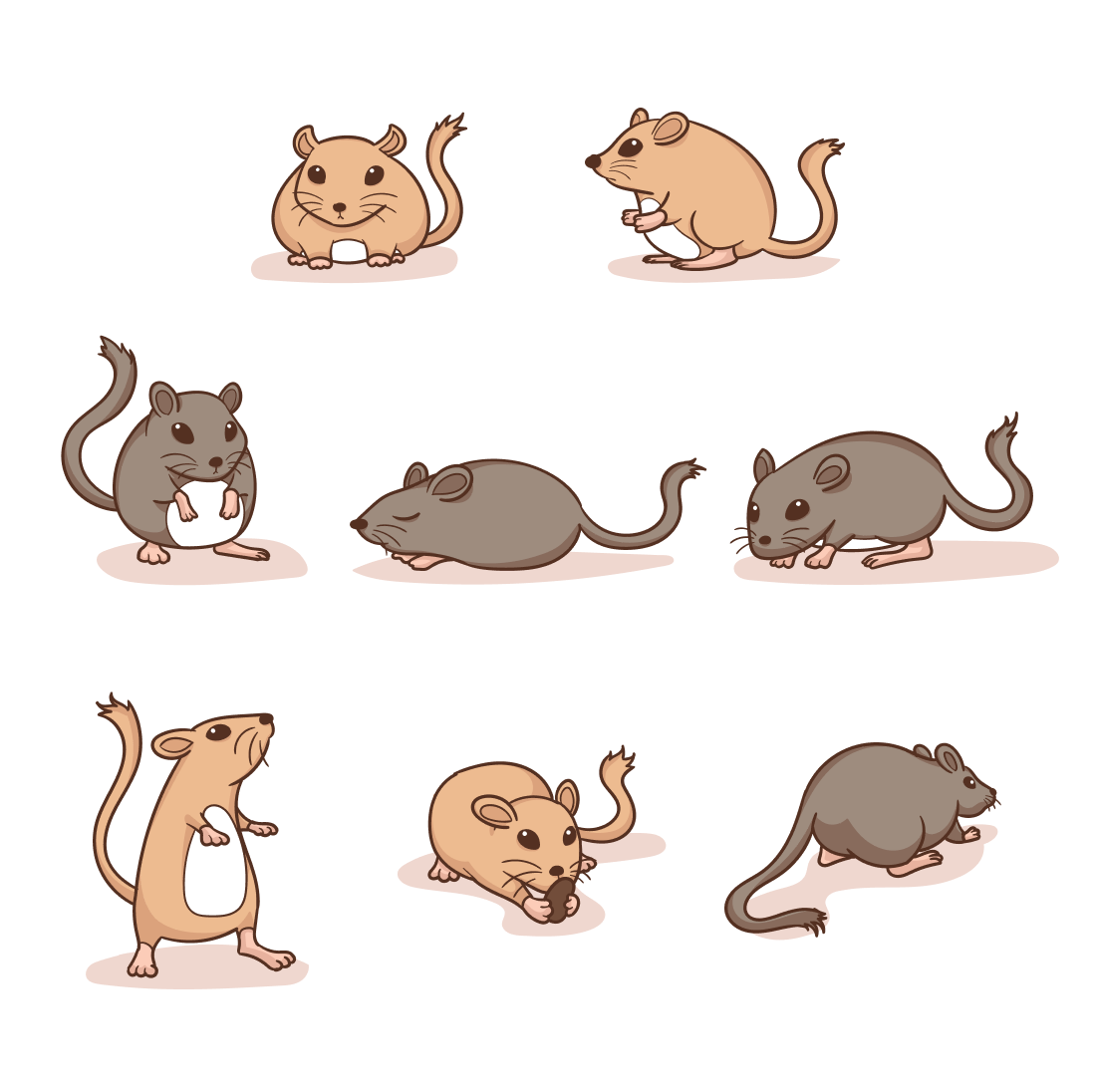 Group of cartoon mouses sitting on top of each other.