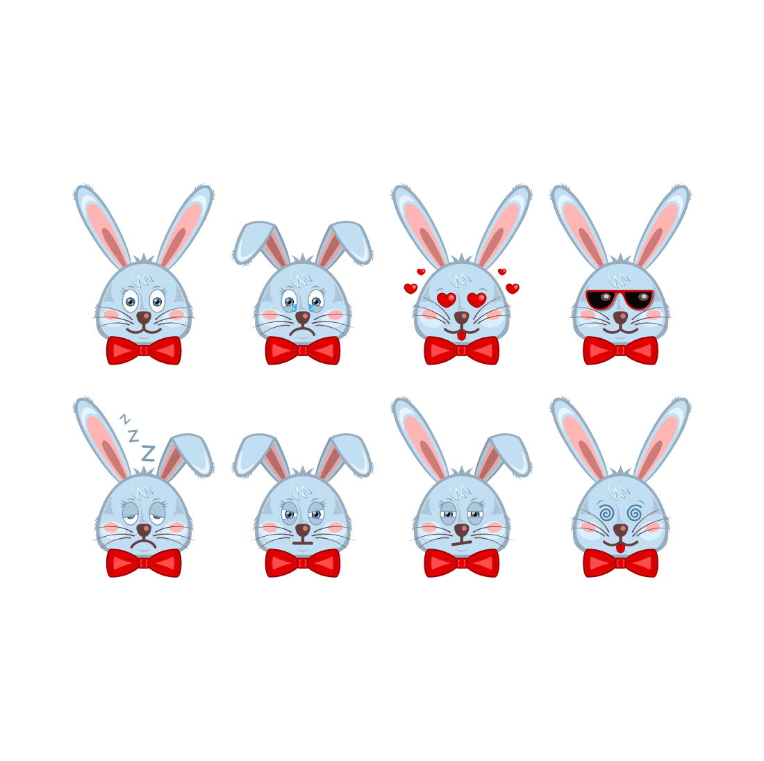 Set of six stickers of a rabbit wearing sunglasses and a bow tie.