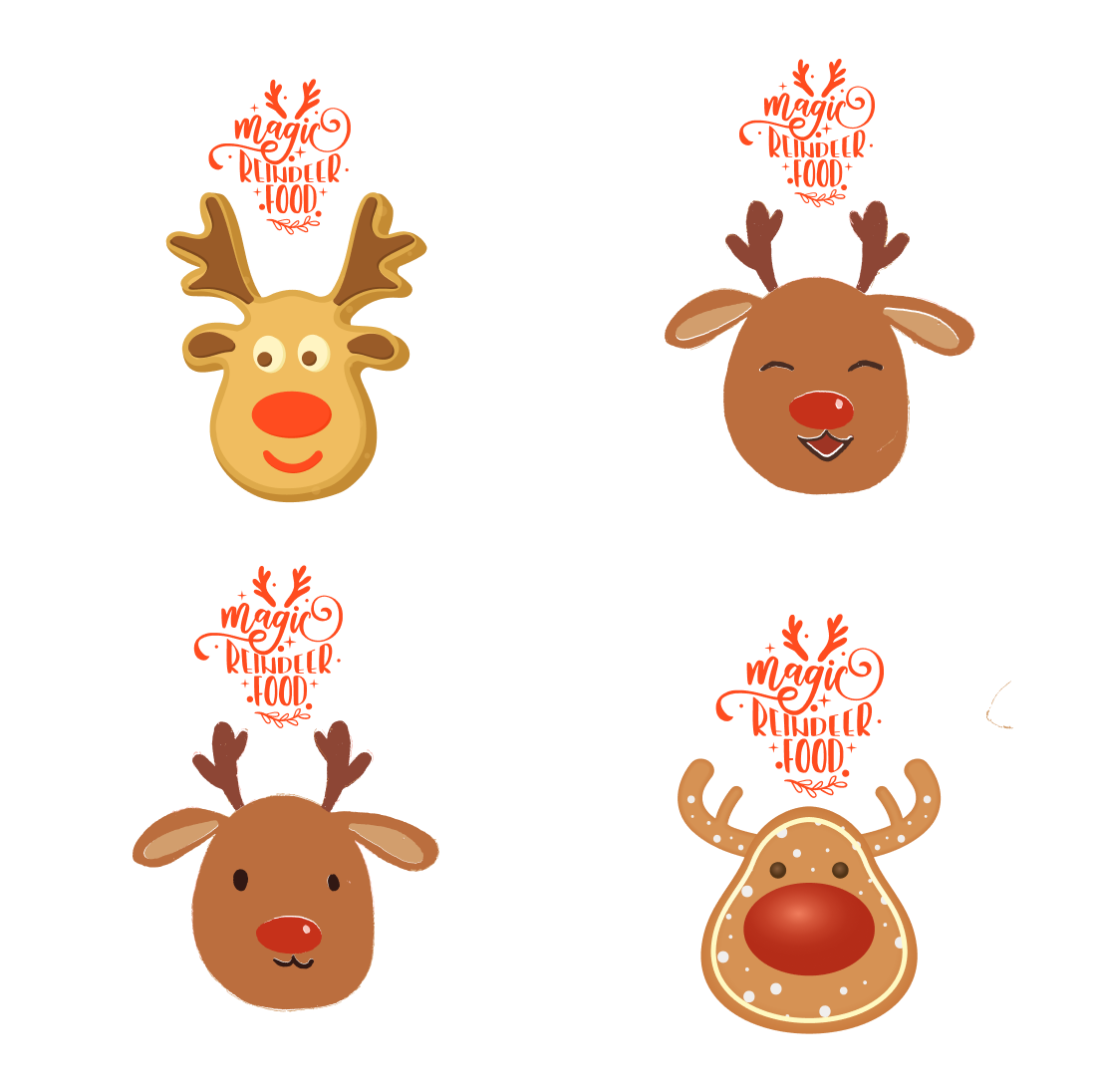 Set of four christmas reindeer heads.
