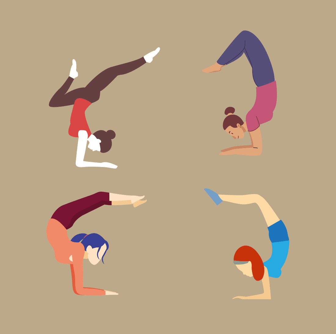Group of people doing different yoga poses.
